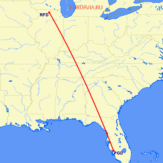 перелет Пунта Горда — Рокфорд на карте