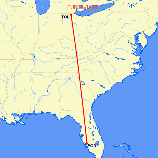 перелет Пунта Горда — Toledo на карте