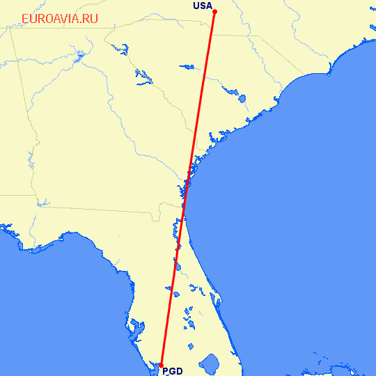 перелет Пунта Горда — Конкорд на карте