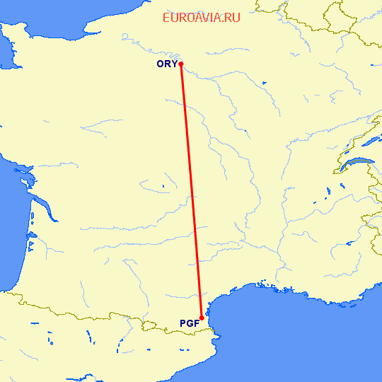 перелет Перпиньян — Париж на карте