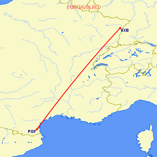 перелет Перпиньян — Страсбург на карте
