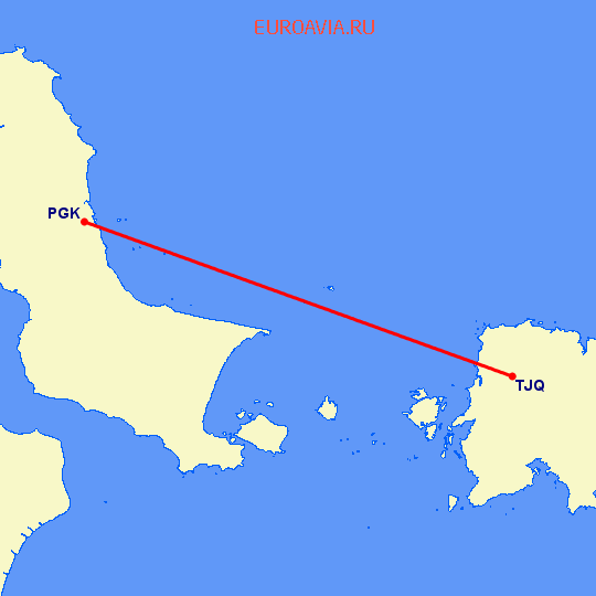 перелет Пангкалпинанг — Tanjung Pandan на карте