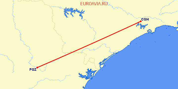 перелет Понта Гросса — Сан Паулу на карте