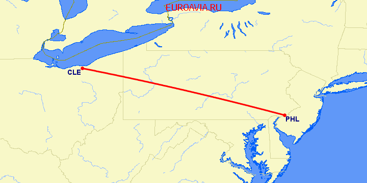 перелет Филадельфия — Кливленд на карте