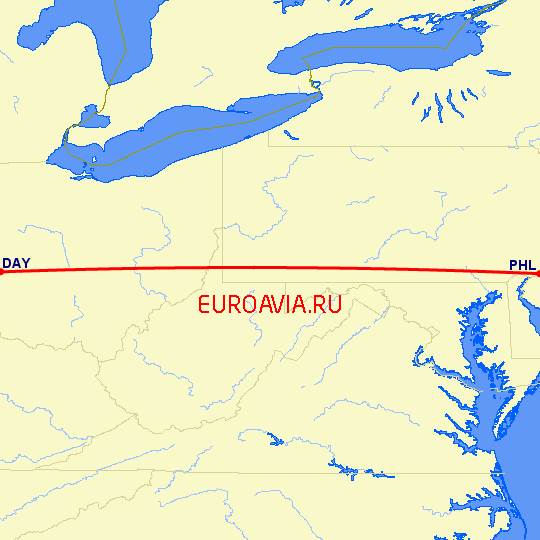 перелет Филадельфия — Дейтон на карте