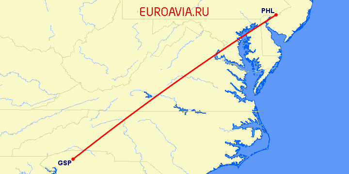 перелет Филадельфия — Greenville на карте