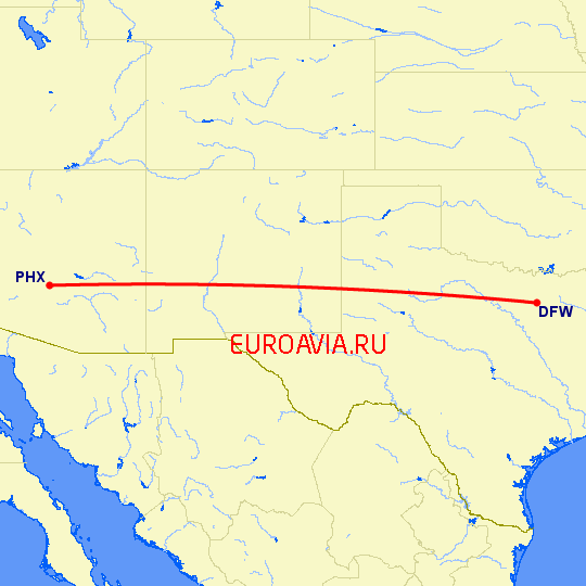 перелет Феникс — Даллас на карте