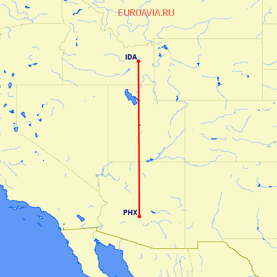 перелет Феникс — Айдахо Фолз на карте