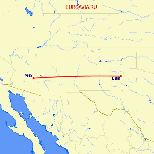 перелет Феникс — Lubbock на карте