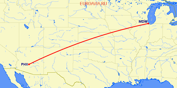 перелет Феникс — Чикаго на карте