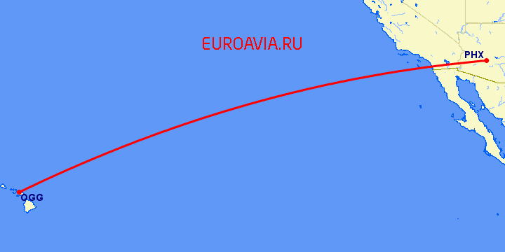 перелет Феникс — Мауи на карте
