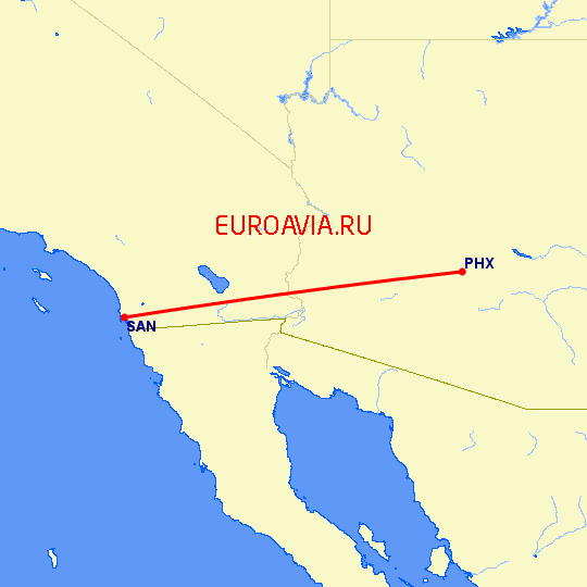 перелет Феникс — Сан Диего на карте