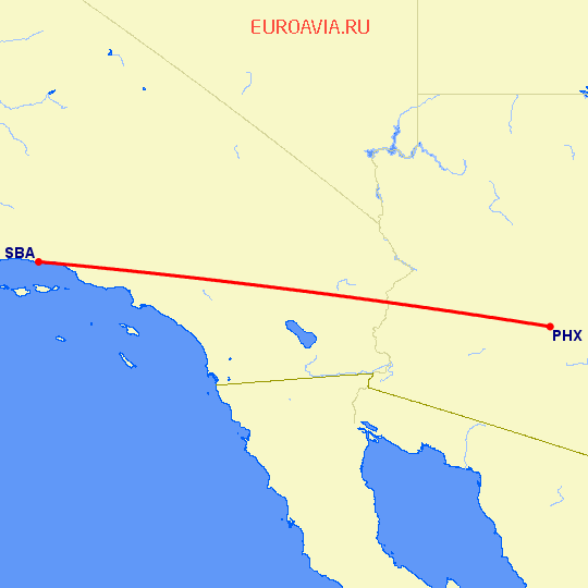 перелет Феникс — Санта Барбара на карте