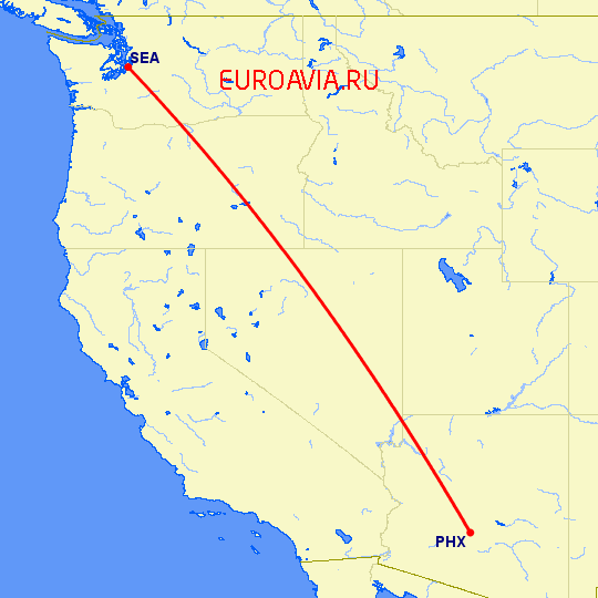 перелет Феникс — Сиэтл на карте