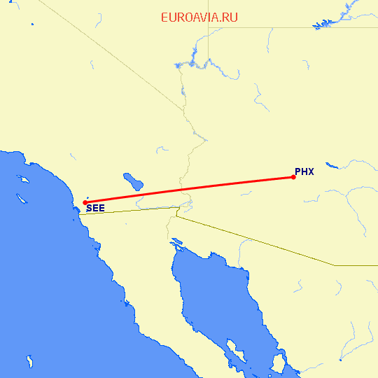 перелет Феникс — Сан Диего на карте