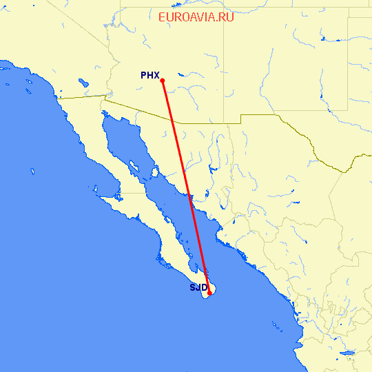 перелет Феникс — San Jose Del Cabo на карте