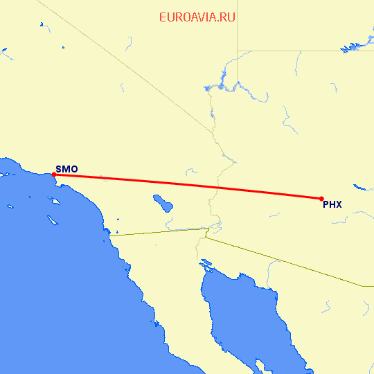 перелет Феникс — Санта Моника на карте