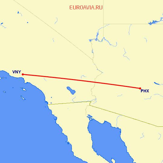перелет Феникс — Лос Анджелес на карте