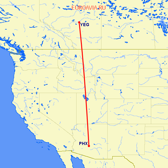 перелет Феникс — Эдмонтон на карте