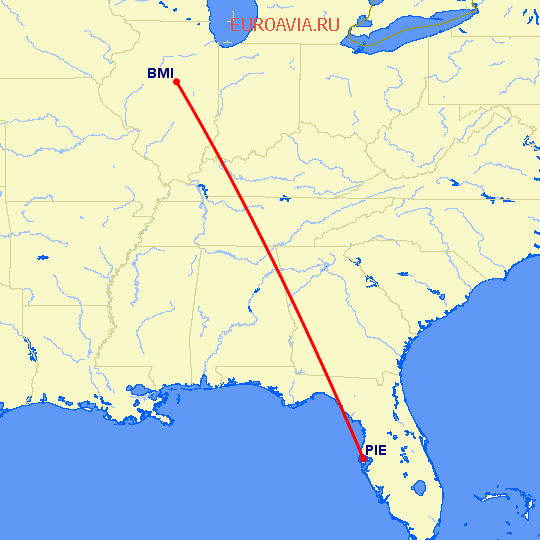 перелет Клируотер — Bloomington-Normal на карте