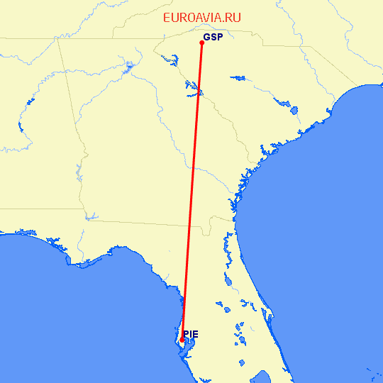 перелет Клируотер — Greenville на карте