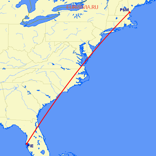 перелет Клируотер — Бостон на карте