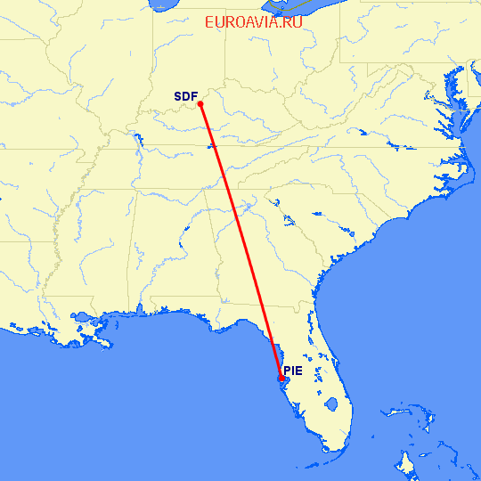 перелет Клируотер — Луисвилл на карте