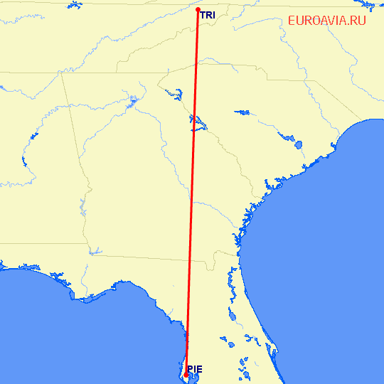 перелет Клируотер — Blountville на карте