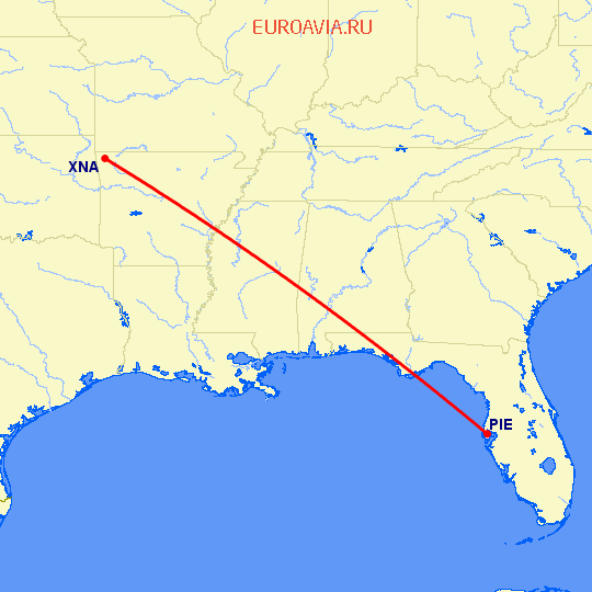 перелет Клируотер — Fayetteville на карте