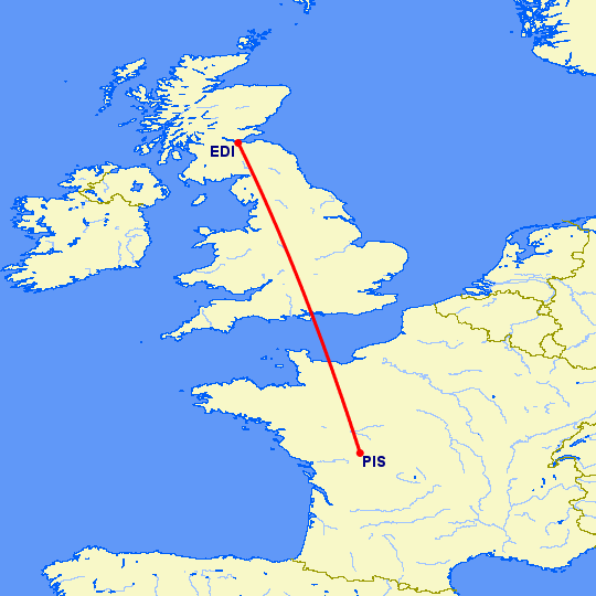 перелет Пуатье — Эдинбург на карте