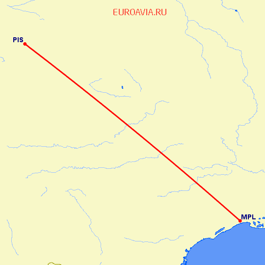 перелет Пуатье — Монпелье на карте