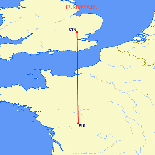 перелет Пуатье — Лондон на карте