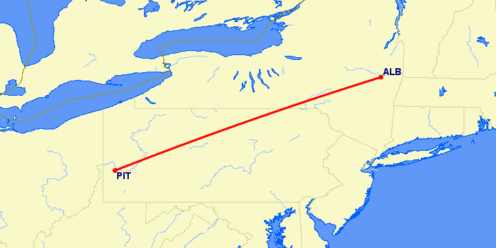 перелет Питтсбург — Олбани на карте