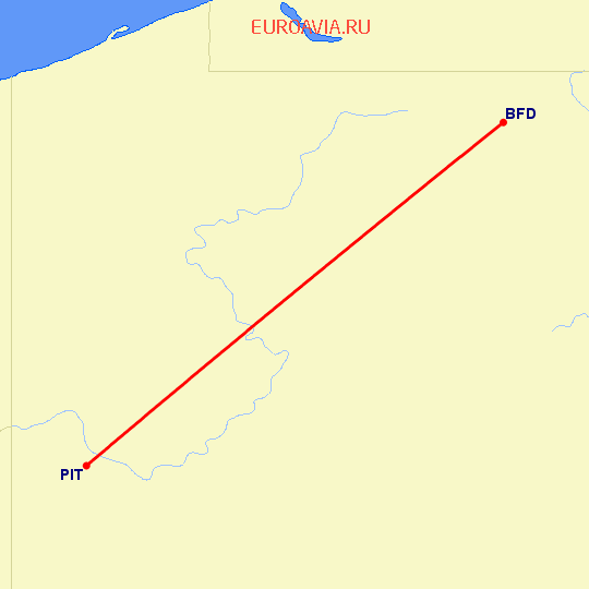 перелет Питтсбург — Брэдфорд на карте