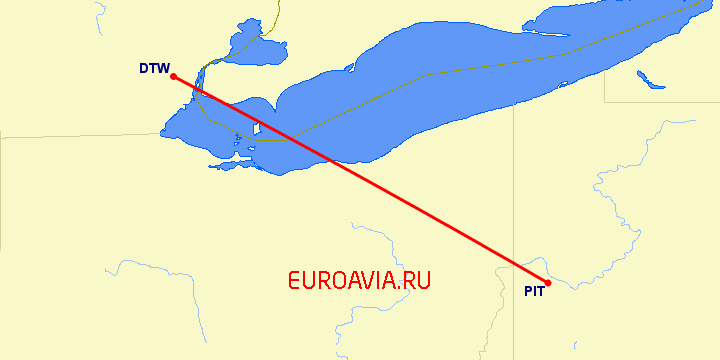 перелет Питтсбург — Детройт на карте