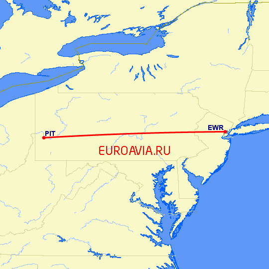 перелет Питтсбург — Ньюарк на карте