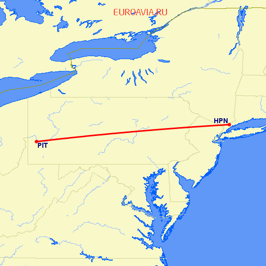 перелет Питтсбург — White Plains на карте