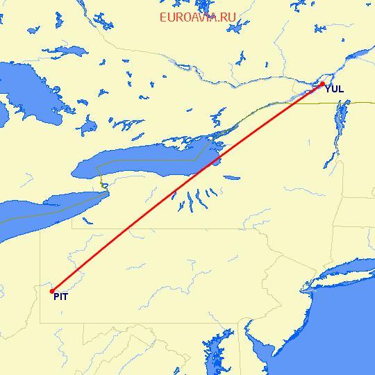 перелет Питтсбург — Монреаль на карте