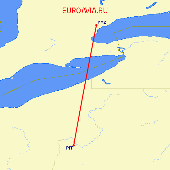 перелет Питтсбург — Торонто на карте