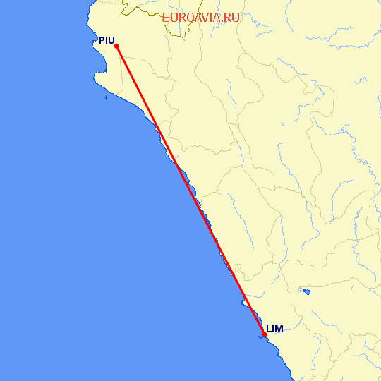 перелет Пиуро — Лима на карте