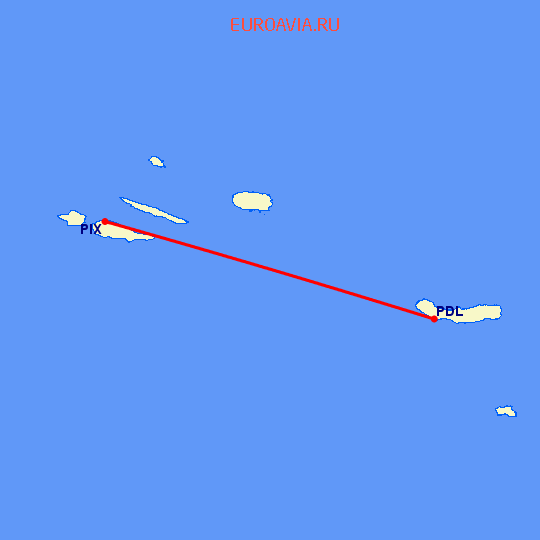 перелет Pico Island — Ponta Delgada на карте
