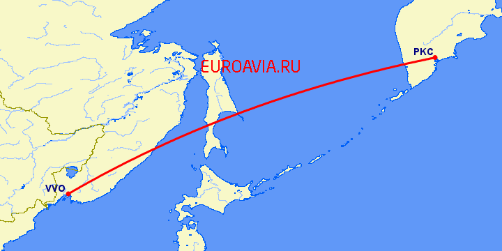 перелет Петропавловск Камчатский — Владивосток на карте