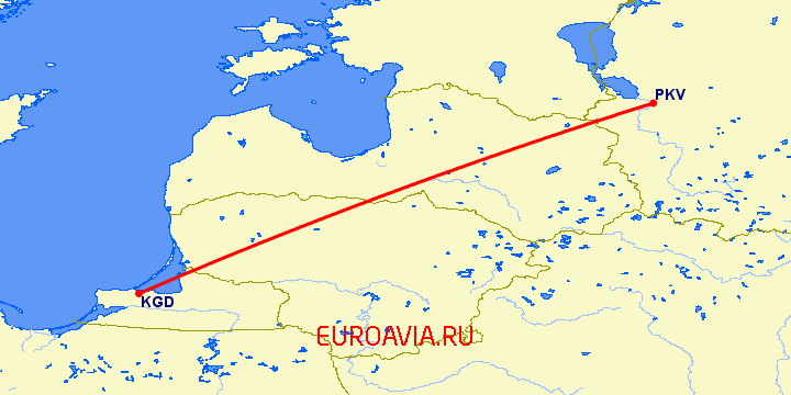 перелет Псков — Калининград на карте