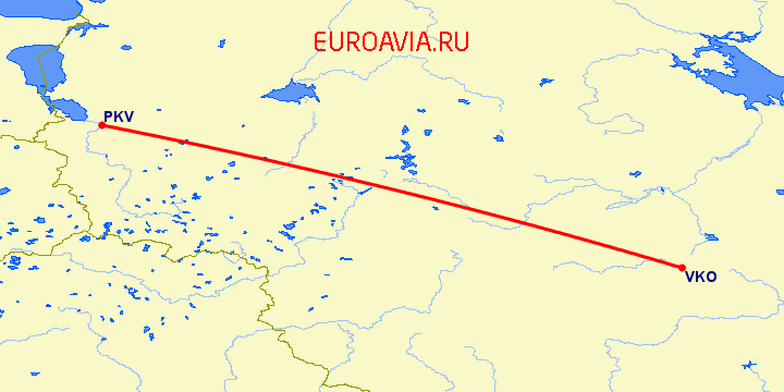 перелет Псков — Москва на карте