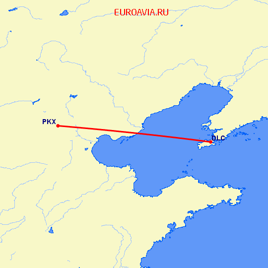 перелет Пекин — Далиан на карте