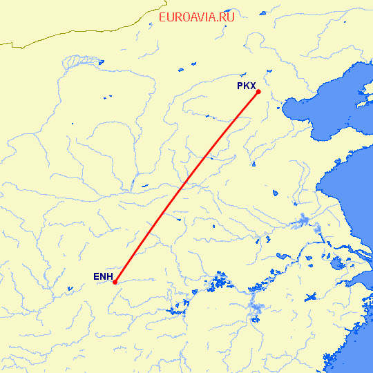 перелет Пекин — Энши на карте