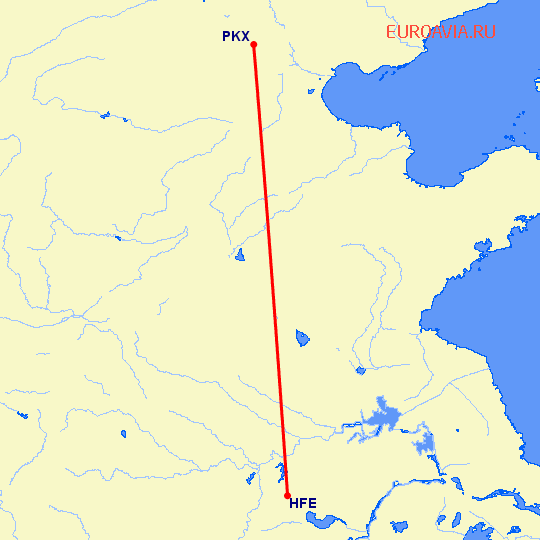 перелет Пекин — Хефей на карте