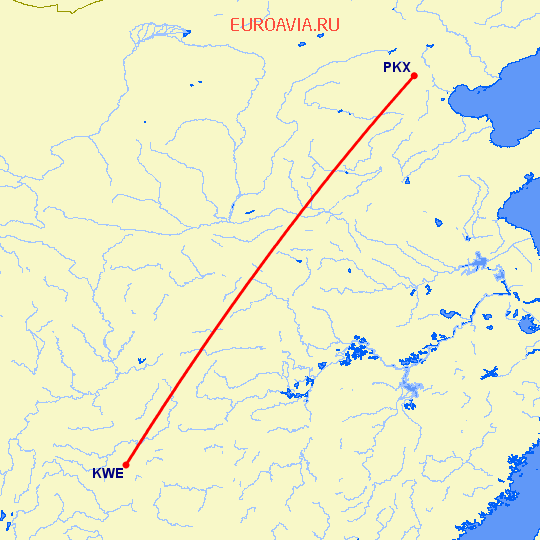 перелет Пекин — Гуйянг на карте