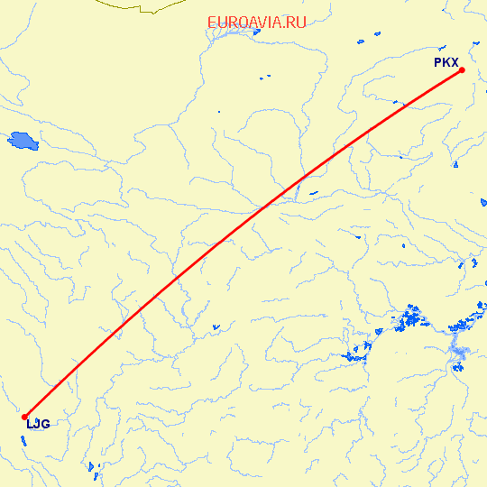 перелет Пекин — Лицзян на карте