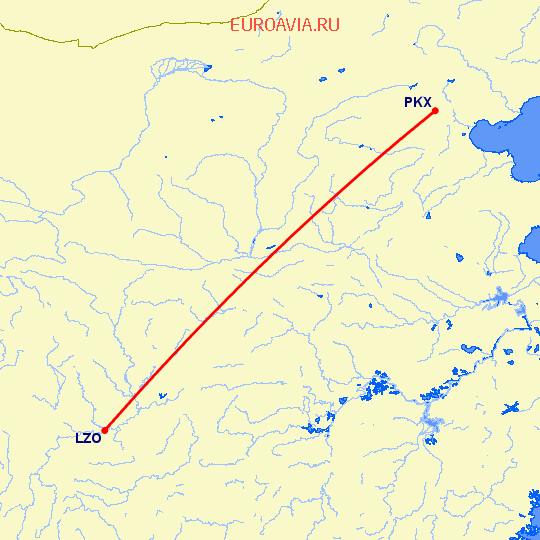 перелет Пекин — Лужчоу на карте